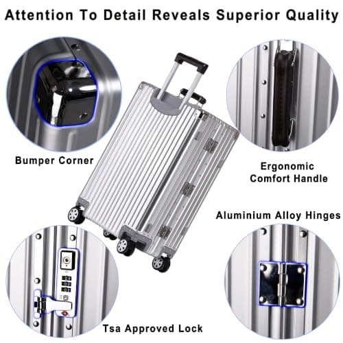 All Aluminium Hard Shell Suitcase Medium Size Travel Metal Suitcase — view 3