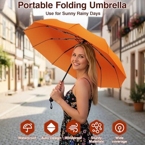 ZOMAKE Compact Umbrella Windproof,Travel Small Umbrella (46in-Orange) — view 4