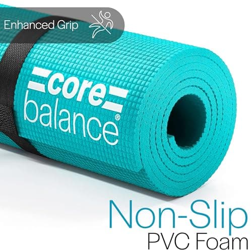 Core Balance Yoga Mat With Strap 6mm Thick Non Slip Foam For Home Exercise (Teal) — view 3