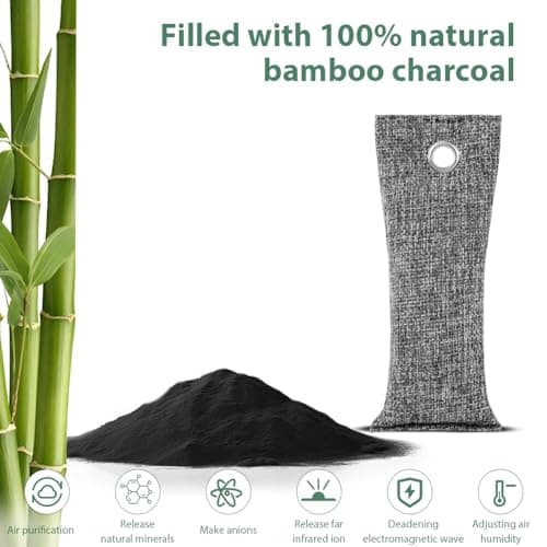 HOTUT Bamboo Charcoal Air Purifying Bags,12×75g Natural Activated Charcoal Bags,Removes Odors and Moisture,Activated Car Air Freshener,Bags Odor Eliminator for Home,Car,Pets,Bathroom — view 5