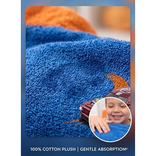 SRV Hub Hot Wheels Kids Hooded Towel Poncho 120x60cm | Boys Bathrobe for Swimming Pool, Surf & Beach | Soft Cotton Changing Towel for Ages 3-6 | Summer Car-Themed Fun — view 4