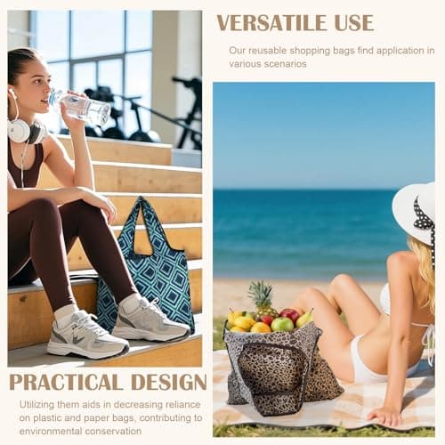 HapSmile 4 Pcs Reusable Shopping Bags Foldable, Fold Up Shopping Bag in Pouch Portable High Capacity, Foldable Shoppings Bag Waterproof for Daily Use, Travel, Picnic, 40 × 46cm — view 2