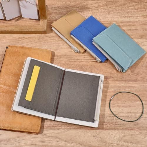 CRASPIRE Travelers Notebook Zipper Pocket Canvas 5 x 3.8in Insert Refill Pouch for Passport Size File Folder with Elastic Band Olive Planner Wallet Card TN Accessory Holder Paper Storage Bag Journal — view 4