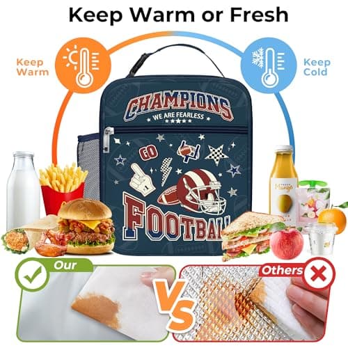 Clastyle Hero Insulated Kids Lunch Bag Large Thermal Cooler Bag for Boy Picnic School Lunch Box Tote,Blue Rugby — view 3