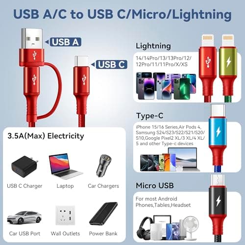 Travel Essentials 4 in 2 Multi Charging Cable with Dual Type C PortS 10FT — view 3