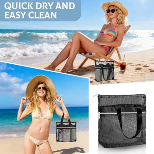OSDUE Mesh Shower Caddy Bag, 2PCS Portable Toiletry Tote Hanging Wash Bag with Zipper, Quick Dry Shower Tote Bag for College Dorms, Gym, Swimming, Beach, Camping, Travel(Black) — view 5