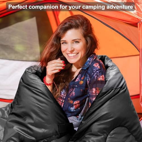 Tesmien Sleeping Bag for Adults & Kids 3-4 Season Warm Weather and Winter Lightweight, Waterproof for Teens, Men's Indoor & Outdoor Camping/Traveling/Hiking, Black Grey — view 6