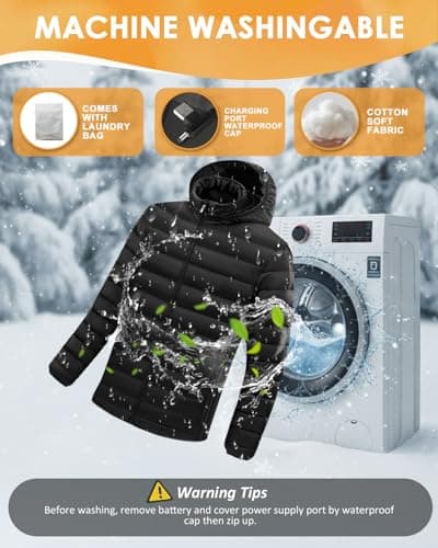 Heated Jacket, 9 Zones & 3 Temperature Levels Usb Heated Down Jacket with 7.4V 20000mAh Power Bank, Upgraded 5 in 1 Heated Gilet Coat for Men Women, Removable Hood, for Outdoor Camping Hiking, XL — view 6