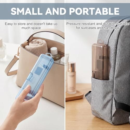 SynHHergyx 2Pcs Travel Toothbrush Holder Case Travelling Tooth Brush Holder Case Blue Brown — view 4