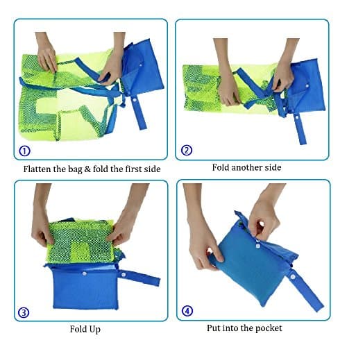 COOLGO XL Large Mesh Beach Tote Bag for Outdoor Swim Pool Childrens and Kids Toys Travel Towels Sand Away Organizer Storage Bags, Foldable and Lightweight (Blue) — view 4