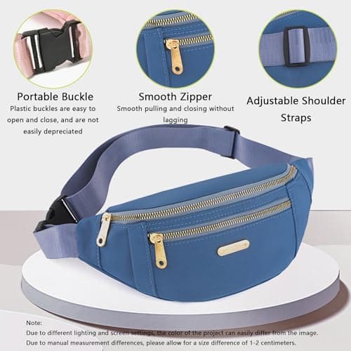 BAIYSFFG Fanny Pack Fashionable Waist Bag Unisex Fashion Waist Bag Casual Travel Bum Bag with 3 Zipper Pockets for Women Men Sports Running Hiking Jogging (Blue) — view 3