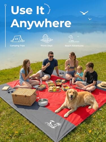 Solnery Large Beach Blanket Waterproof Sandproof, Beach Mats Sand Free, Windproof Outdoor Mat, Portable, 4 Stakes, 250 x 200 cm, Fits 1–8 People, for Seaside, Picnic & Camping (Coral Red) — view 6