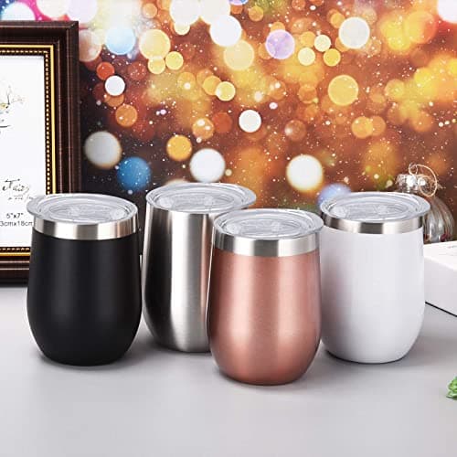Livole Wine Tumbler Gifts Set of 4, 12 Oz Stainless Steel Double Wall Vacuum Wine Glass with Lid and Straw, Unbreakable Stemless Travel Coffee Mug Cup for Family Gathering, Picnic Christmas Gifting — view 3