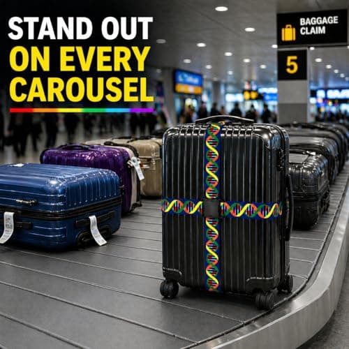 Luggage Straps for Suitcases 2 Pack, Adjustable Suitcase Belt 106–196 cm, Bright Pattern Travel Luggage Strap for Easy Identification, Heavy Duty Polyester with Quick Release Buckle (DNA) — view 2