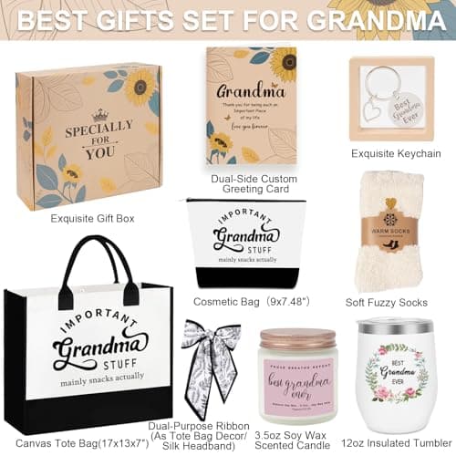 SHXWELL Grandma Gifts for Grandma Birthday Gifts, Unique Great Grandmas Gifts from Grandkids, Best Grandmother Gift Basket Tote Bag Grandmas Birthday Card for Christmas Mothers Day — view 2