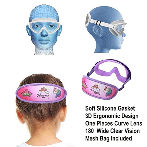 RUIGAO Kids Swim Goggles Age 4-7, Toddler Goggles No Tangle, Child Swimming Mask/Bungee Strap/Soft Band (1PK - Purple Princess) — view 3