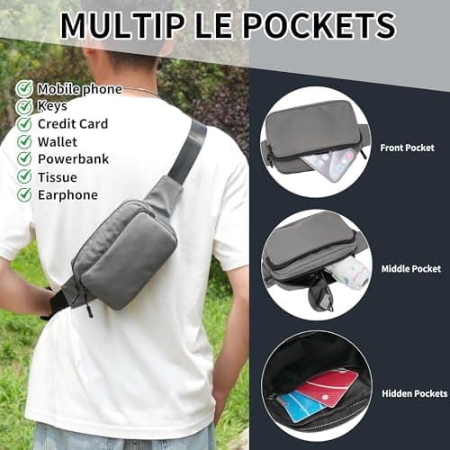 IHIGOGOFA Bumbags Waist Fanny Pack Fashion Bum Bag with 30cm Extended Belt for Dog Walking Climbing Hiking Travel Cycling Girls Ladies Men Women (Grey) — view 2