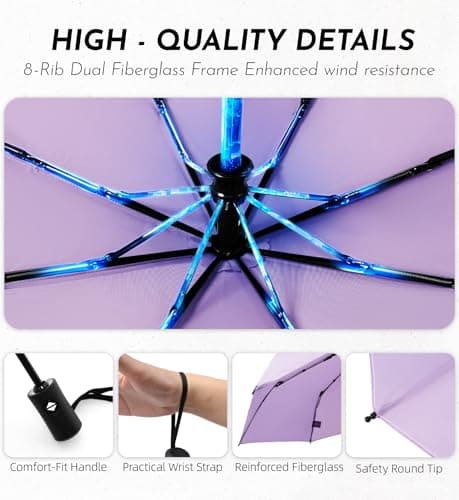 LILAC Windproof Automatic Umbrella, Strong 7 Ribs Compact Travel Brolly — view 4