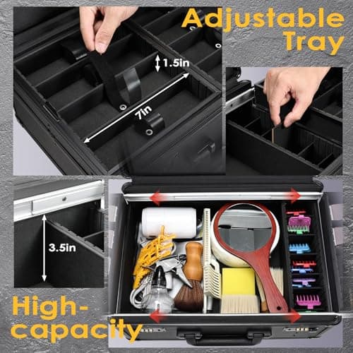 Yueieoun Barber Case with Clippers Sliding Tray, Profesional Barbers Briefcase Tool Case, Barber Cases for Clippers and Supplies, Hair Scissors Trimmer Organizer, Salon Grooming Hard Travel Suitcase — view 3