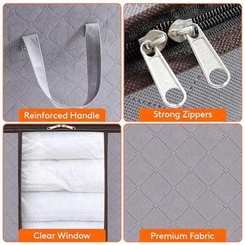 Lifewit 50L Clothes Storage Bags Large Storage Box With Lid Packing Boxes for Moving House With Reinforced Handle Thick Fabric Clear Window for Clothes Duvet Blankets Bedding, 3 Pack, Light Grey — view 3