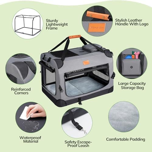 Morpilot Large Dog & Cat Carrier | Soft-Sided Pet Travel Crate, Foldable Dog Car Crate, with Collapsible Bowl, Shoulder Strap & Storage Pockets, XL, Grey, (Max 32kg) — view 2