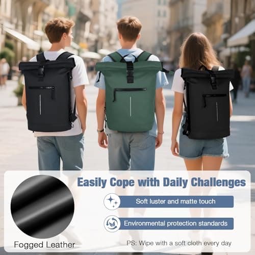Lekeinchi 17-Inch Waterproof Laptop Backpack for Men and Women - Roll Top Design for School, Travel, Business, Work, and Camping(Black) — view 6