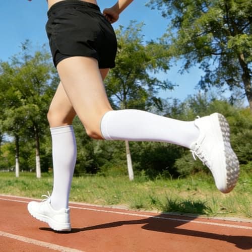 YUEDGE Womens Compression Athletic Running Sokcs for Women Size 4-7, White Travel Flight Socks Graduated Compression Stockings for Sports Cycling Fitness, 3 Pairs — view 3