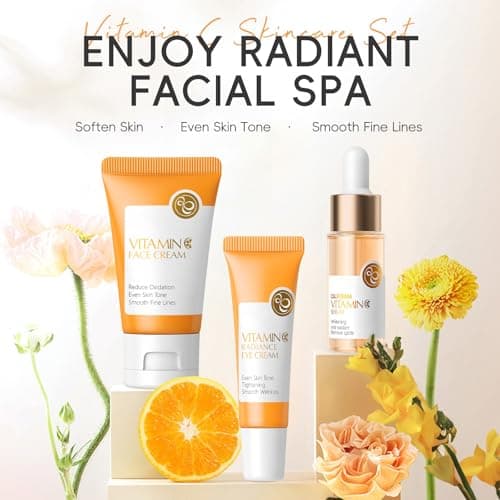 Skin Care Set Vitamin C Beauty Gift Sets Skin Care Kit with Cleanser, Face Toner, Cream, Sunscreen Valentines Gifts Kit for Women Mom Wife Sister Daughter Teen Girls Sizes Birthday Gift 4pcs — view 3