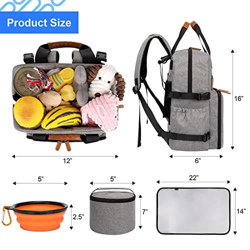 Modoker dog Travel Bag, Airline Approved Backpack for Pet Accessories Organizer, Tote Weekend Bag with 2 Food Storage Containers, 2 Collapsible Bowls, 1 Pet Mat, Grey — view 4