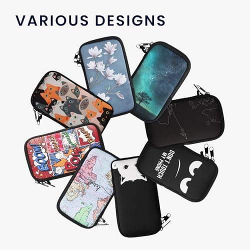 kwmobile Neoprene Sleeve for Smartphone Size XL - 6.7/6.8" - Shock Absorbing Pouch Case - Protective Phone Bag - Travel & Explore White/Black — view 2
