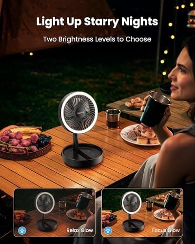 gaiatop Foldable Small Desk Fan with Night Light, 6.8in Portable Travel Fan — view 3