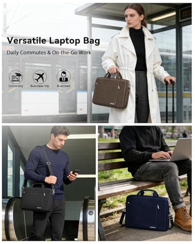 Ferkurn Laptop Bag Case for Women Men, Messenger Briefcase Computer Bag with Shoulder Compatible with Macbook Pro/Air, XPS Latitude, HP Pavilion, ASUS, Acer, Samsung, Brown, 15 15.6 16 Inch — view 2