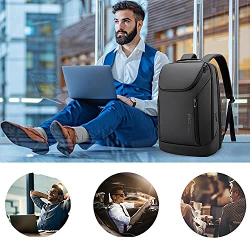 BANGE Business Smart Backpack Waterproof laptop backpack with USB Charging Port,Travel Durable Backpack (BlACK(three Pocket) — view 6