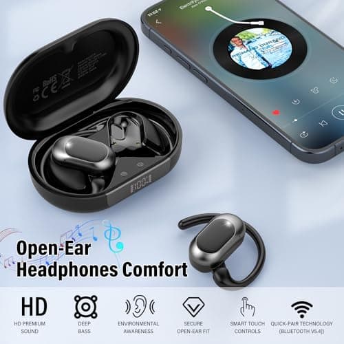 STECEi Open Ear Headphones, Bluetooth 5.4 Wireless Earbuds with Adjustable Ear Hooks, Powerful Sound, Air Conduction Earbuds with Mic, 36H playtime, Ultra-Comfort, IPX7 Waterproof Sports Earphones — view 5