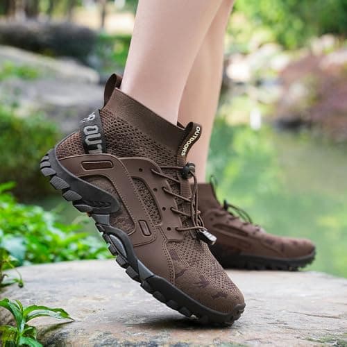 VTASQ Hiking Boots Mens Outdoor Non-Slip Trekking Mountaineering Shoes Trainers Lightweight Camping Climbing Shoes Sneaker Brown 8 UK — view 2