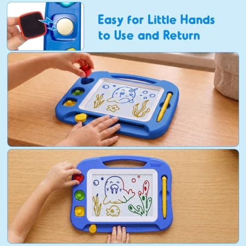 SGILE Toddler Toys for Kids, Toys for 1 2 3 Year Old Girls Boys, Magnetic Drawing Board for Birthday Gift, Etch & Sketch Pad with 3 Stamps, Learning and Educational, Blue — view 4