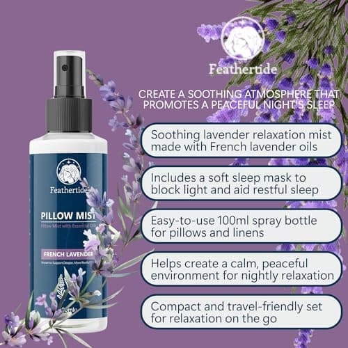 FeatherTide - Lavender Pillow Spray with Mask, 100ml - Relaxation Mist with Comfortable Sleep Mask, Calming Essential Oil Spray for Bedtime and Travel — view 3