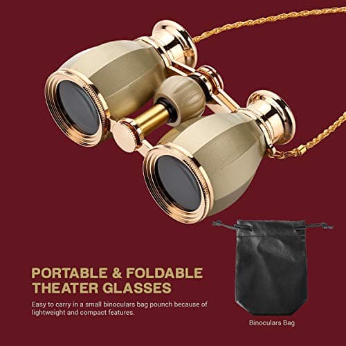 ESSLNB Opera Glasses Binoculars 4X30 Theatre binoculars with Chain and Case Optical Glass Womens binoculars For Theater Concert Women Gift (Gold) — view 5