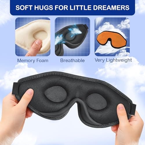 3D Sleep Mask for Kids, Light Block Sleeping Blindfold Memory Foam Contoured Eye Mask for Sleep, Adjustable Strap Eye Cover and Travel Sleep Mask for Boys Girls (Orange) — view 2