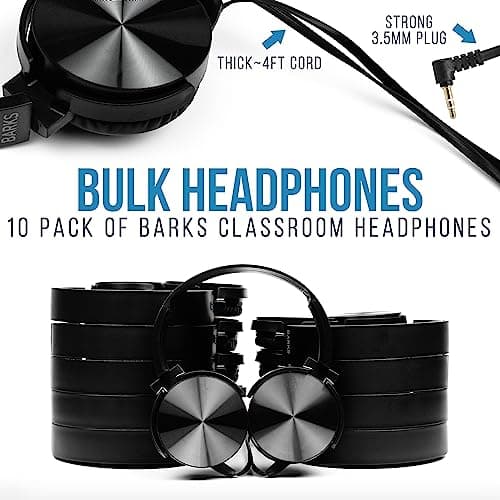 Barks Classroom Headphones (10 Pack, Stealth) - On-Ear Premium Student Bulk Headphones: Perfect for Kids K-12, Schools & Class Sets (Durable, Great Value, Noise Reducing, Comfortable, Easy-to-Clean) — view 2