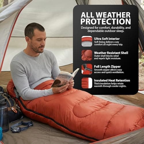 ZENO Sleeping Bag Red | Sleeping Bags For Adults | Waterproof & Lightweight | 4 Season Sleeping Bag | Includes Lightweight Carry Bag | Ideal For Cold & Warm Weather | Comfort Padded — view 4