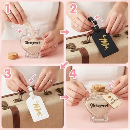 Honeymoon Sand Keepsake Jar Set with Mr and Mrs Luggage Tags,Bridal Shower Gift,Bridal Shower Souvenirs- Honeymoon Gift for Newlywed - Bridal Shower, Wedding,Travel Gifts,No Sand Included — view 4