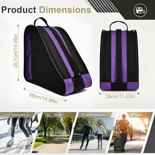 ZIJANG Purple Ski Boot Bag with Large Capacity, 3 Compartments Inline Bag Made of Durable Oxford Fabric, Roller Skate Bag with Adjustable Shoulder Strap — view 4