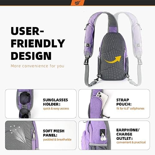 SKYSPER Sling Bag RFID Crossbody Sling Backpack Cross Body Shoulder Bag Travel Hiking Daypack for Women Men(Purple,Medium) — view 4