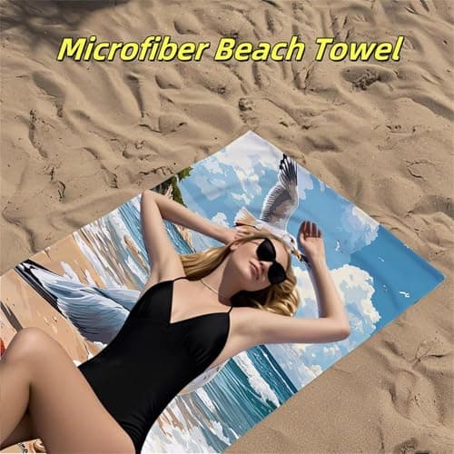 Ocean Beach Towels for Adults, Seagull Microfibre Towel Extra Large 60x120 cm Quick Dry Beach Towel with Storage Bag Lightweight Sand Free Sun Lounger Towels Bath for Travel, Holiday, Yoga W-3588 — view 6