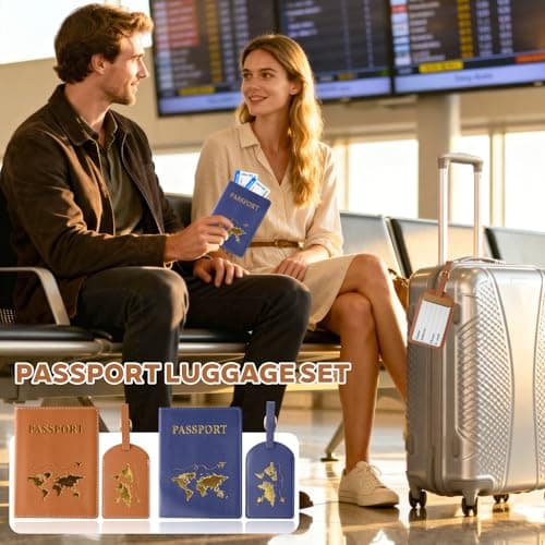 ZDNT 4 Pcs Passport Cover and Luggage Tag,Passport Holder,Passport Cover Luggage Tag Set,PU Leather Passport Holder Travel Wallet Case Organiser for Passport Credit Card Business (Brown, Blue) — view 5