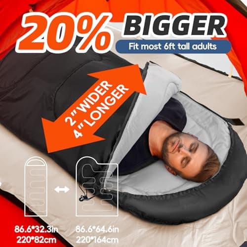 MEREZA Sleeping Bags XL for Mens Large Wide Sleeping Bag for Camping Big and Tall Sleeping Bags for Women Adults Warm with Compression Sack Cold Weather & Warm (Black) — view 4