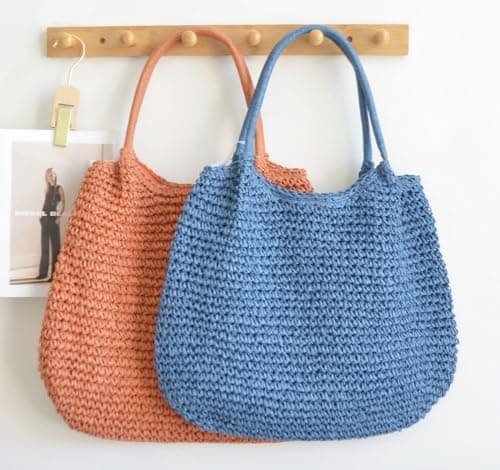 Hzxsny Lightweight Straw Bag for Women, Straw Beach Bag Tote Bag, Large Woven Tote Straw Bags, Summer Beach Rattan Handbag, Purple, One Size, Tote — view 6