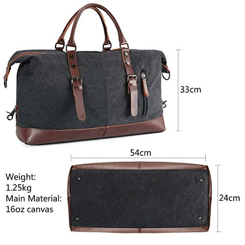 autumndeer Oversized Canvas Holdall Travel Carry On Duffel Bags Plus Handbag Shoulder Bag Crossbody Overnight Weekend Bag Unisex Travel Holdall Handbag with PU Leather Handle (Black) — view 4