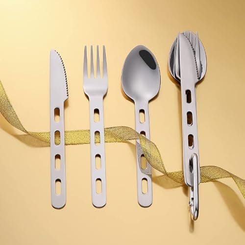 3-Piece 430 Stainless Steel Camping Cutlery Set with Carabiner — view 6